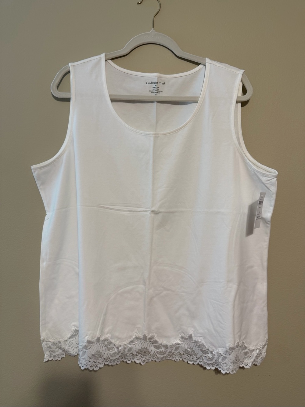 NWT Coldwater Creek Lace Tank 1X 18 White Cotton Stretch Plus Size